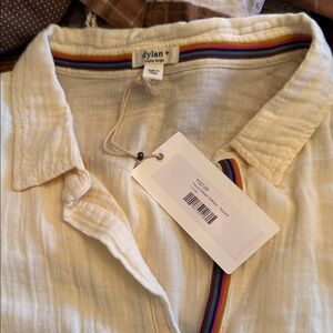 Dylan Ivory women’s  Shirt top  with Rainbow Trim